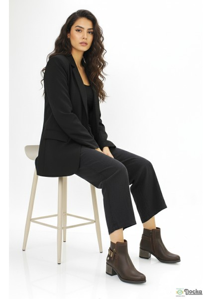 Mammimia Kadın Hakiki Deri Ortopedik Fermuarlı Alçak Topuklu Klasık Tarz Günlük Bot M26/KB4380