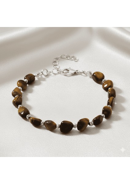 Gümüş Renk Metal Zincirli Dorika Top Süslemeli Amorf Kaplan Gözü Doğaltaş Erkek Bileklik fırsatları