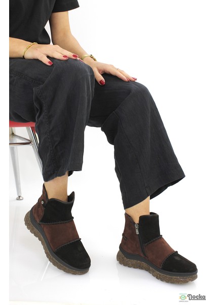 Mammimia Kadın Hakiki Deri Ortopedik Fermuarlı Düz Kalın Taban Spor Günlük Bot M26/KB4090 indirimleri