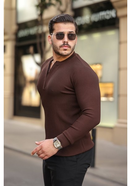 Erkek Fermuarlı Bisiklet Yaka Dokulu Uzun Kollu Triko fiyatları