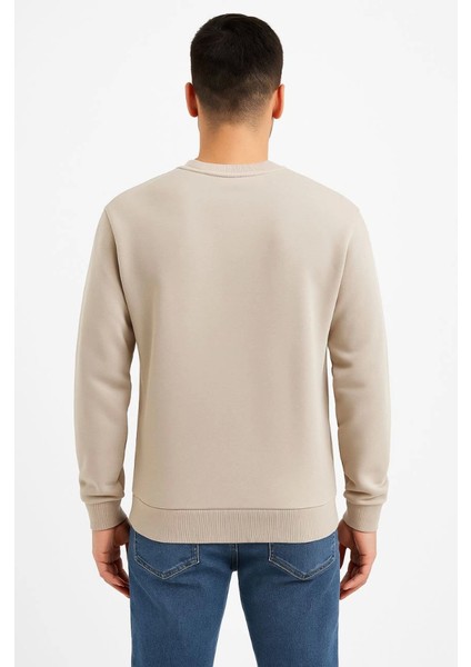 Erkek Üç Iplik Düz Bisiklet Yaka Sweatshirt - Bej modelleri