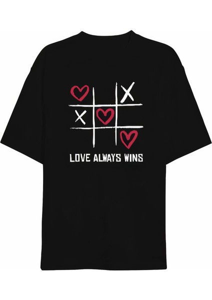 Sevgililer Günü Için Özel Tasarım Love Always Wıns Baskılı T-Shirt - Siyah