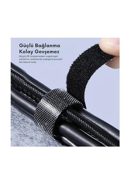 5 Metre Cırt Cırt Bantlı Kablo Sarıcı Düzenleyici Organizatör, Kesilebilir Kablo Düzenleyici Siyah modelleri