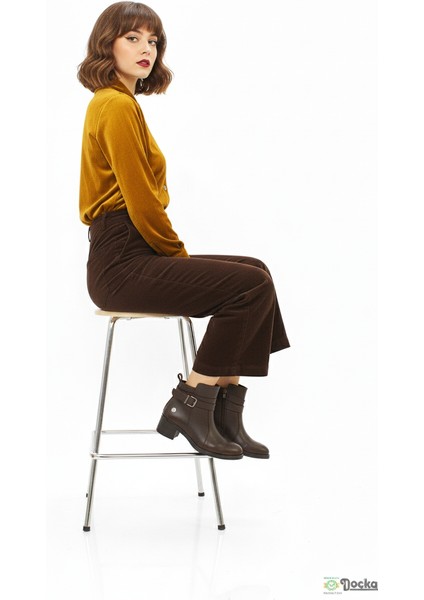 Mammimia Kadın Alçak Kalın Topuklu Klasik Tarz Ortopedik Hakiki Deri Bot M26/KB1670