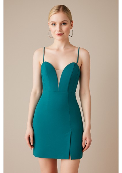 Kadın Derin V Yaka Sırt Dekolteli Fırsat Ürün Mini Elbise