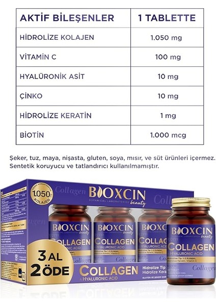 Beauty Collagen Tablet 3 Al 2 Öde – Tip 1 & Tip 3 Hidrolize Kolajen, Hyaluronik Asit, Keratin, Biotin, C ve E Vitamini Içerikli – 90 Tablet indirimleri