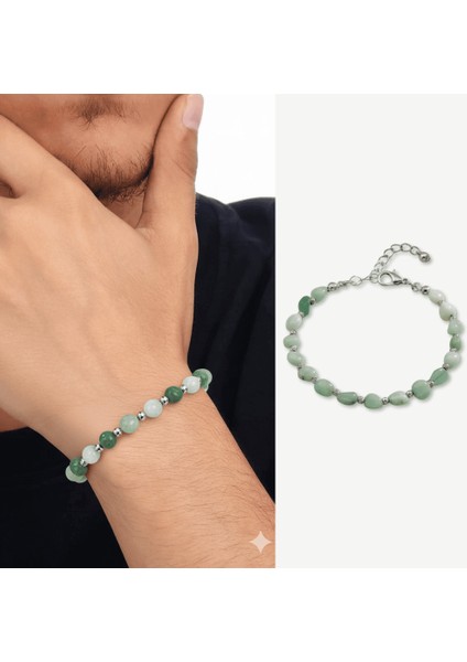 Gümüş Renk Metal Zincirli Dorika Top Süslemeli Amorf Amazonit Doğaltaş Erkek Bileklik fiyatları