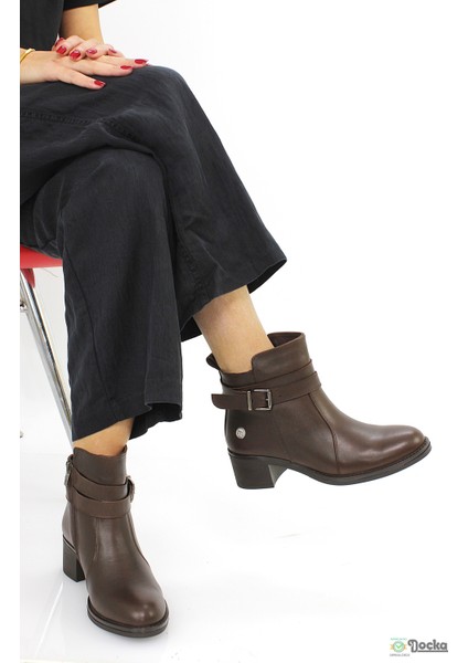 Mammimia Kadın Alçak Kalın Topuklu Klasik Tarz Ortopedik Hakiki Deri Bot M26/KB1670