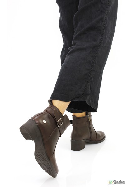 Mammimia Kadın Alçak Kalın Topuklu Klasik Tarz Ortopedik Hakiki Deri Bot M26/KB1670