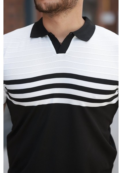 Erkek Çizgi Desenli Yakalı Kısa Kollu T-Shirt modelleri