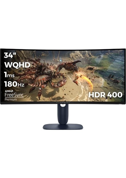 AW3425DWM 34 3440X1440 Wqhd 180Hz 1ms HDMI Dp Freesync Premium Hdr 400 Curved Gaming Monitor