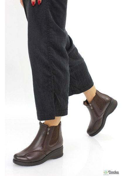 Kadın Fermuarlı Deri Ortopedik Kaymaz Dolgu Taban Günlük Anne Botu F24/KB25652