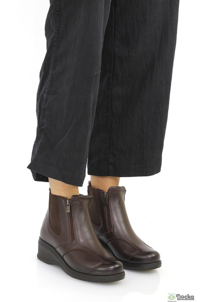 Kadın Fermuarlı Deri Ortopedik Kaymaz Dolgu Taban Günlük Anne Botu F24/KB25652