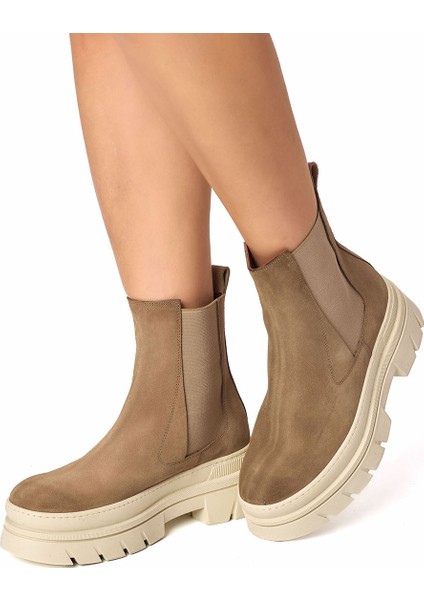 Vizon Hakiki Süet Deri Lastikli Chelsea Kadın Bot