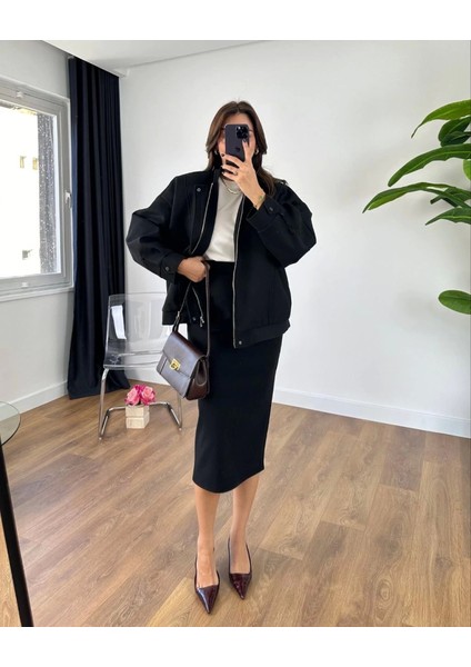 Ryse Mevsim Kaşe Fermuarlı Ceket Etek Takım Kaşmir Ceket Etekli Ikili Takım Kaşe Bomber Cek fırsatları