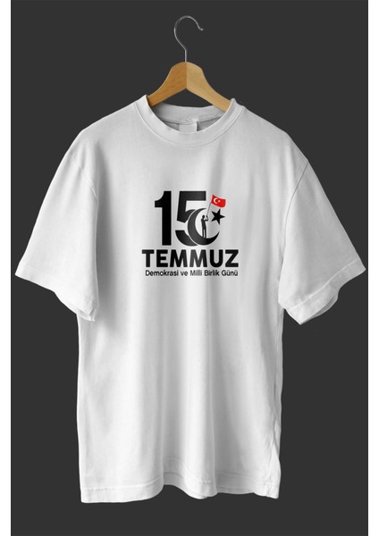 15 Temmuza Özel Tasarım Baskılı T-Shirt - Beyaz