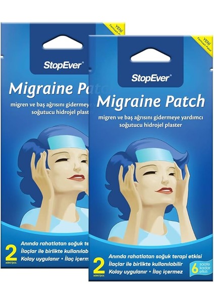 Migren Patch – Soğutucu Hidrojel Plaster, 2'li Paket | Migren & Baş Ağrısı Için 6 Saat Etkili | Ilaç Içermez | (2x2)