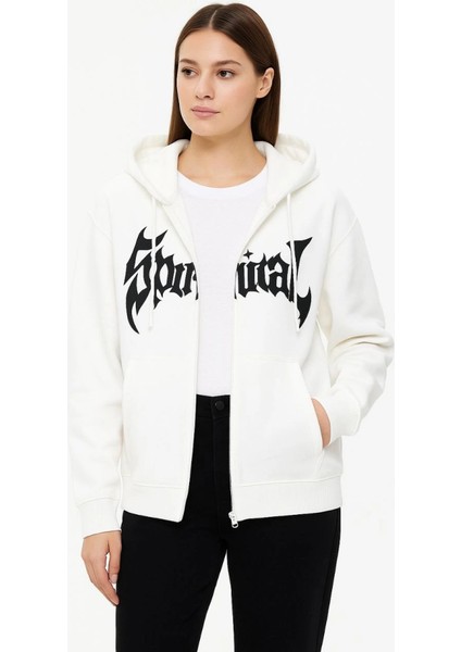 Oversize Kapüşonlu Sweatshirt Hoodie 3 Iplik Şardonlu Pamuklu Kumaş, Önü Baskılı, Fermuarl� modelleri