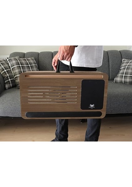 Telefon ve Tablet Bölmeli Minderli Laptop Sehpası Notebook Bilgisayar Çalışma Masası, Antik Meşe fırsatları