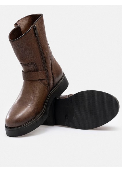 Kahverengi Fermuarlı Tokalı Hakiki Yumuşak Deri Kadın Bot fiyatları