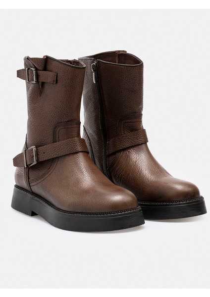 Kahverengi Fermuarlı Tokalı Hakiki Yumuşak Deri Kadın Bot modelleri