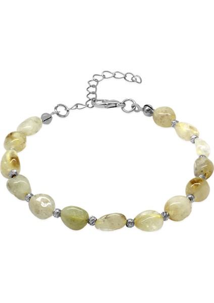 Gümüş Renk Metal Zincirli Dorika Top Süslemeli Amorf Sitrin Doğaltaş Erkek Bileklik