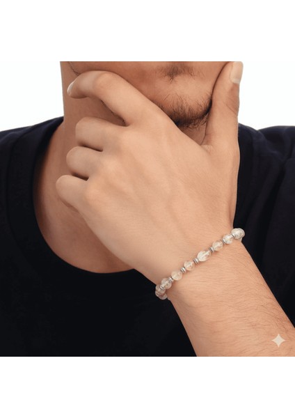 Gümüş Renk Metal Zincirli Dorika Top Süslemeli Amorf Sitrin Doğaltaş Erkek Bileklik modelleri