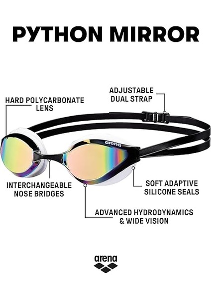 Üniseks Antrenman Yarışma Yüzme Gözlüğü Python Mirror (Aynalı, Uv Koruması, Buğu Önleyici Kaplama), Revo-White (54), Tek Beden fiyatları