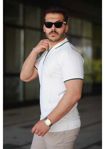 Erkek Dikey Kabartmalı Örgü Dokulu Fermuar Yakalı Tişört fiyatları