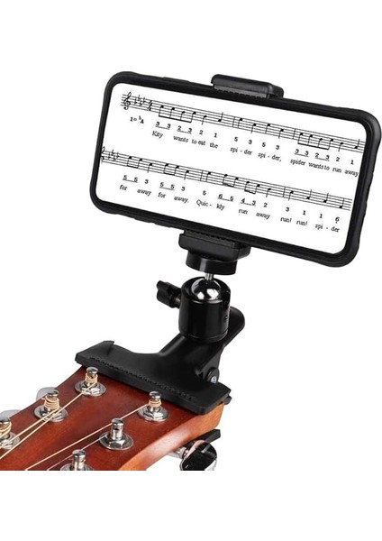 Telefon Tutucu 360 Derece Dönen Gitar Bas Kafa Telefon Tutucu Gitar Boyun Kelepçesi Elektro Gitar Bas Ukulele Için Uygun Telefon Genişlikleri 5.5cm-7.5cm