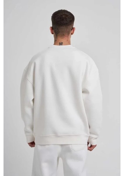 Unisex Biskilet Yaka Üç Iplik Sweatshirt - Beyaz modelleri