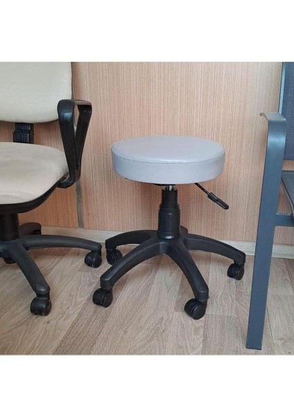 Ofis Kasiyer Taburesi Tekerlekli Deri Döşeme Oturak Eczane Laboratuvar Çalışma Koltuğu Acık Gri fiyatları