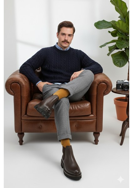 Chelse Model Lastik Detaylı Hafif Kalın Taban Hakiki Deri Günlük Klasik Tarz Bağcıksız Erkek Bot ER5K/B725 fiyatları