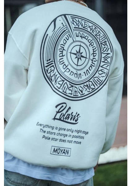 Kışlık Bisiklet Yaka Ön ve Arka Baskılı Sweatshirt - Beyaz modelleri