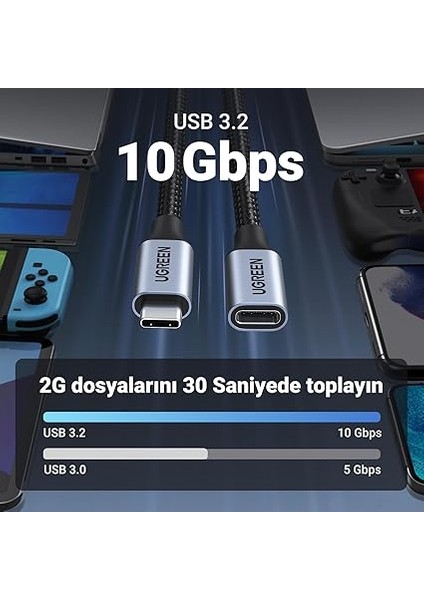 Gen2 100 W Thunderbolt 3 Type-C To Type-C Örgülü Uzatma Kablosu 1 Metre fırsatları