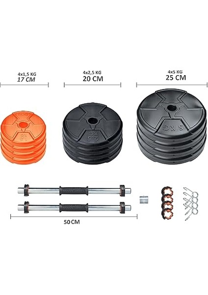 Spor 38 kg Multifonksiyonel Dambıl Seti Turuncu Siyah fiyatları