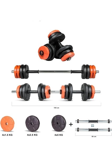 Spor 38 kg Multifonksiyonel Dambıl Seti Turuncu Siyah modelleri