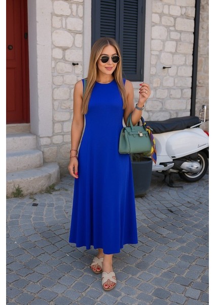 Kadın Sıfır Kollu Bisiklet Yaka Viskon Elbise fiyatları