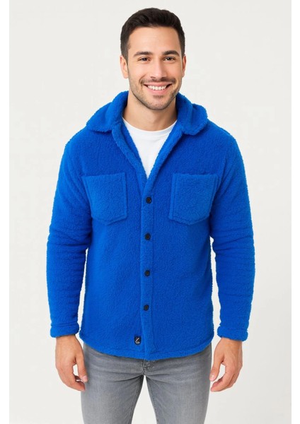 Erkek Pelüş Polar Hırka Gömlek – Yakalı, Ilik Düğmeli, Göğüs Cepli, Yumuşak Dokulu Kı