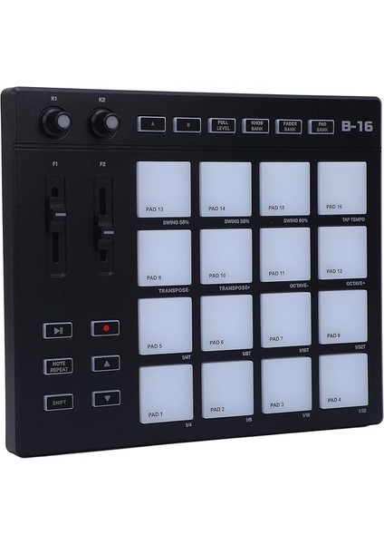Pad Denetleyicisi, Rgb Taşınabilir Mıdı Drum Pad Kontrolörü 16 Drum Ped, 2 Atandırılabilir Fader Düğmesi, Özelleştirilebilir Anahtarlar, Yeni Başlayan Müzik Prodüksiyonu Için