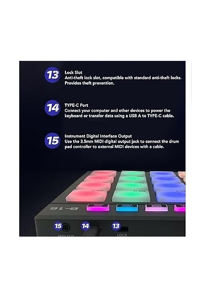 Pad Denetleyicisi, Rgb Taşınabilir Mıdı Drum Pad Kontrolörü 16 Drum Ped, 2 Atandırılabilir Fader Düğmesi, Özelleştirilebilir Anahtarlar, Yeni Başlayan Müzik Prodüksiyonu Için fiyatları