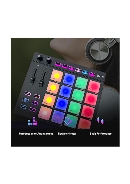 Pad Denetleyicisi, Rgb Taşınabilir Mıdı Drum Pad Kontrolörü 16 Drum Ped, 2 Atandırılabilir Fader Düğmesi, Özelleştirilebilir Anahtarlar, Yeni Başlayan Müzik Prodüksiyonu Için modelleri