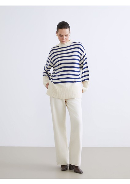 Yeni Sezon Bisiklet Yaka Çizgili Oversize Kadın Triko Kazak fiyatları