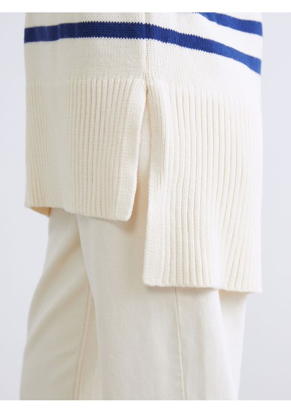 Yeni Sezon Bisiklet Yaka Çizgili Oversize Kadın Triko Kazak modelleri