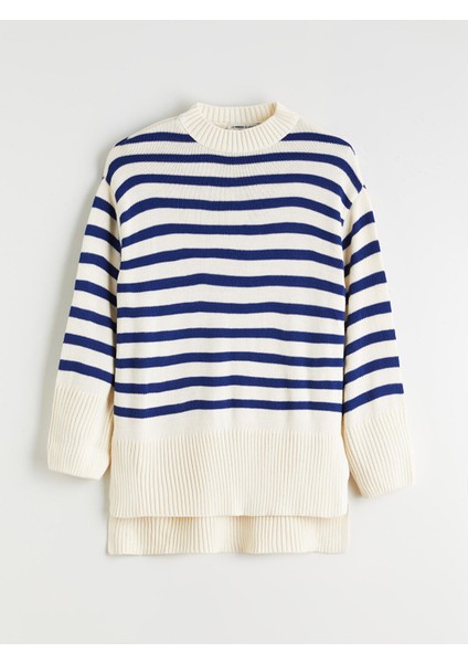 Yeni Sezon Bisiklet Yaka Çizgili Oversize Kadın Triko Kazak indirimleri