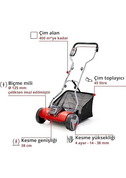 Akülü Çim Biçme Makinesi Ge-Hm 18/38 Li - Solo Power X-Change (18V, 5 Hassas Çelik Bıçaklı Rulmanlı Kesme Silindiri, Akü Dahil Değildir) - 3414200 modelleri