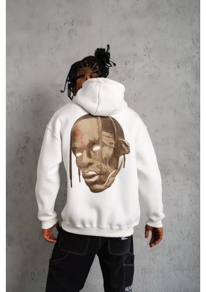 Erkek Kordonlu Arka Maske Kordon Saçlı Kapüşonlu - Beyaz fiyatları