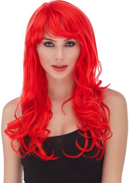 Kırmızı Renk Uzun Dalgalı Parti Peruğu (4940)