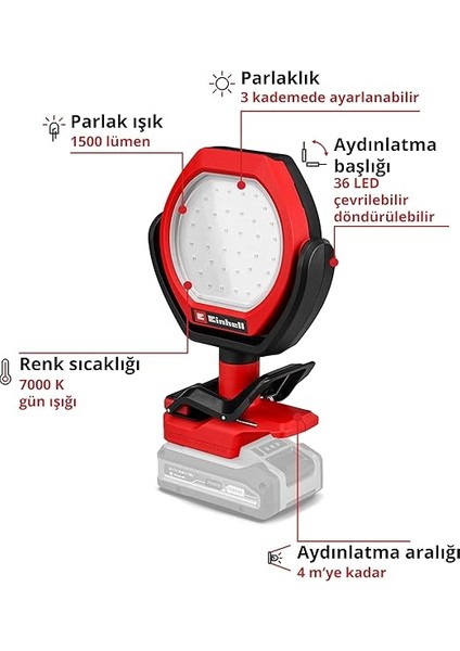 Akülü Lamba Gc-Ol 18/1500 Li-Solo Power X-Change (18 V, 1500 Lm, 7000 K, 4 M Aydınlatma Aralığı, Döner Işık Başlığı, Yüksek Kaliteli LED Aydınlatma, Aküsüz) modelleri