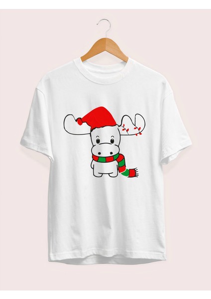 Ren Geyiği Baskılı Noel Için T-Shirt - Beyaz fiyatları
